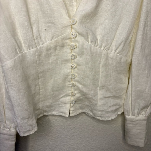 Reformation Finnegan Top Size 2 100% Linen CottageCore Women’s Blouse White - Picture 6 of 9